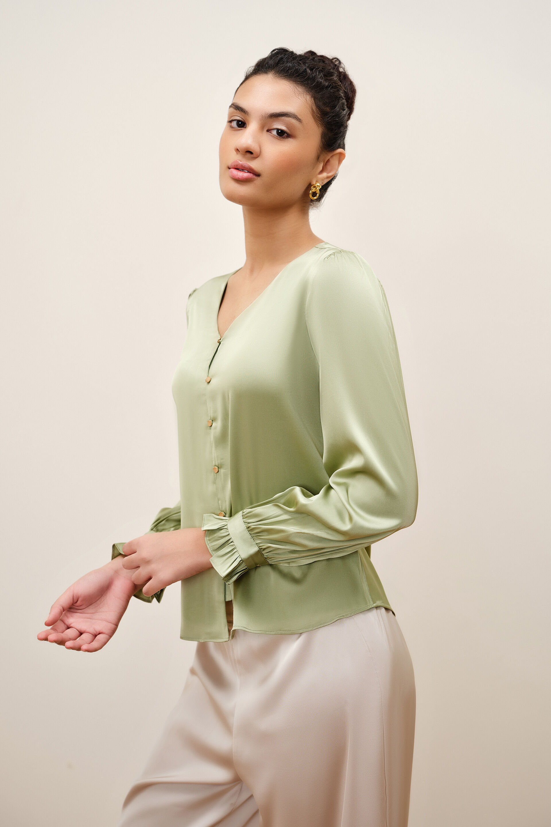Salvia Sage Satin Top, Sage Green, image 2